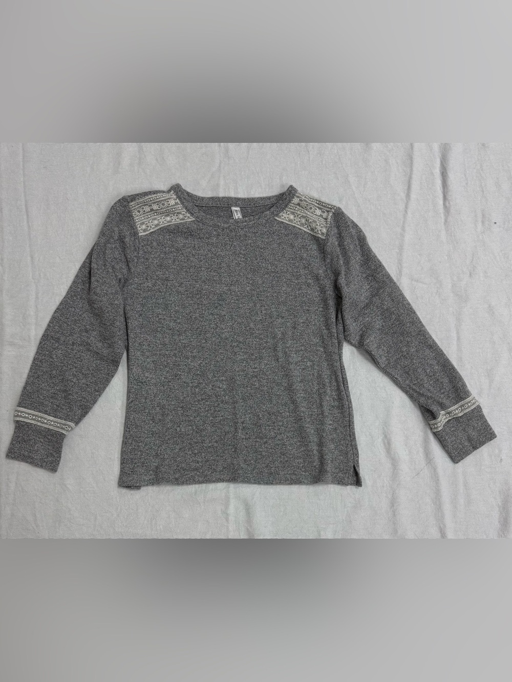 Flora Nikrooz Gray Crewneck Sweater with Lace Trim